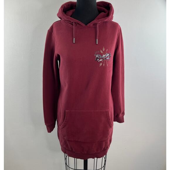 Superdry Burgundy Hoodie Dress Long Sleeve Straight Hem Casual Pullover Size 6 - Picture 2 of 10